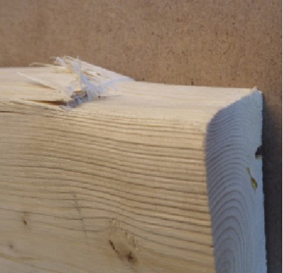 An example of lumber crushing perpendicular to grain
