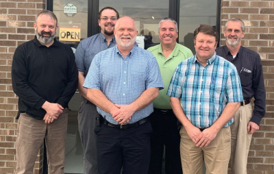The sales staff at Rigidply Rafters Inc. in Oakland includes, from left, Adam Cowgill, Cameron Michaels, General Manager Ron Gnegy, Kevin Sines, Rudie Bender and Bernard Orendorf.