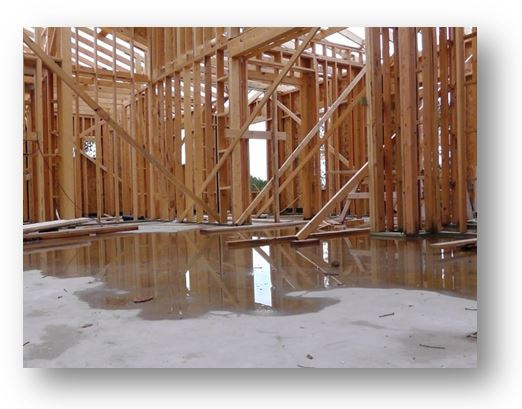 Wet floor in a framed building