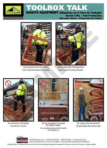 Example of a toolbox talk document for aerial lifts